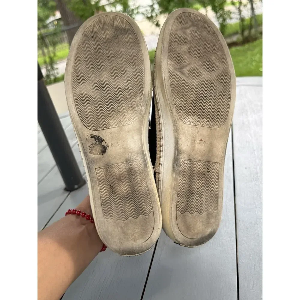 Kate Spade Lena Black Leather Scalloped Espadrille Sneakers Women Size 8M